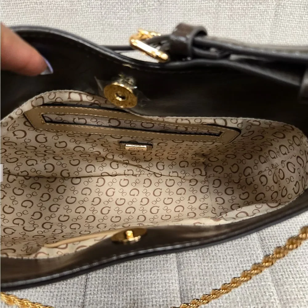 NEW Guess Brown Glossy Shoulder Handbag